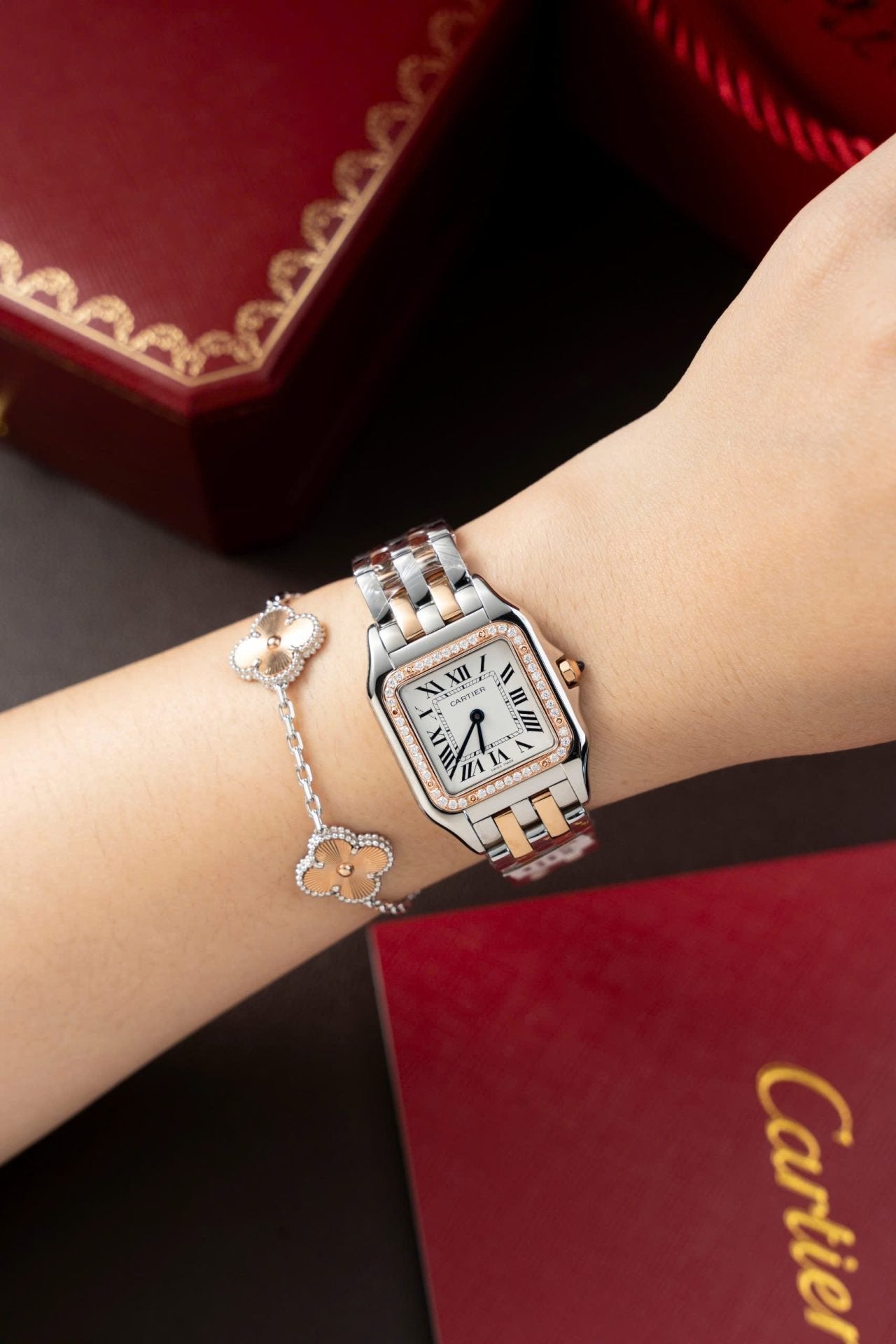 Cartier Panthere WSPN007 Demi Rose Gold Watch Diamonds Moissanite 27x37mm