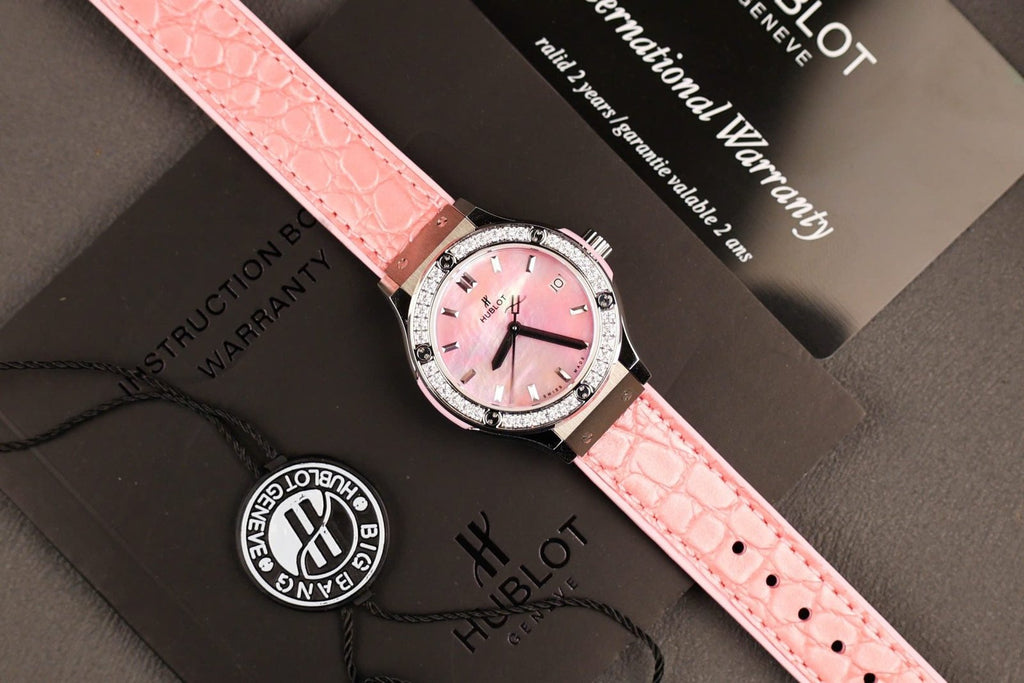 Hublot Classic Fusion Watch Dial Mother Of Pearl Pink + Moissanite Diamonds 33mm