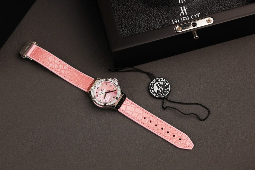 Hublot Classic Fusion Watch Dial Mother Of Pearl Pink + Moissanite Diamonds 33mm