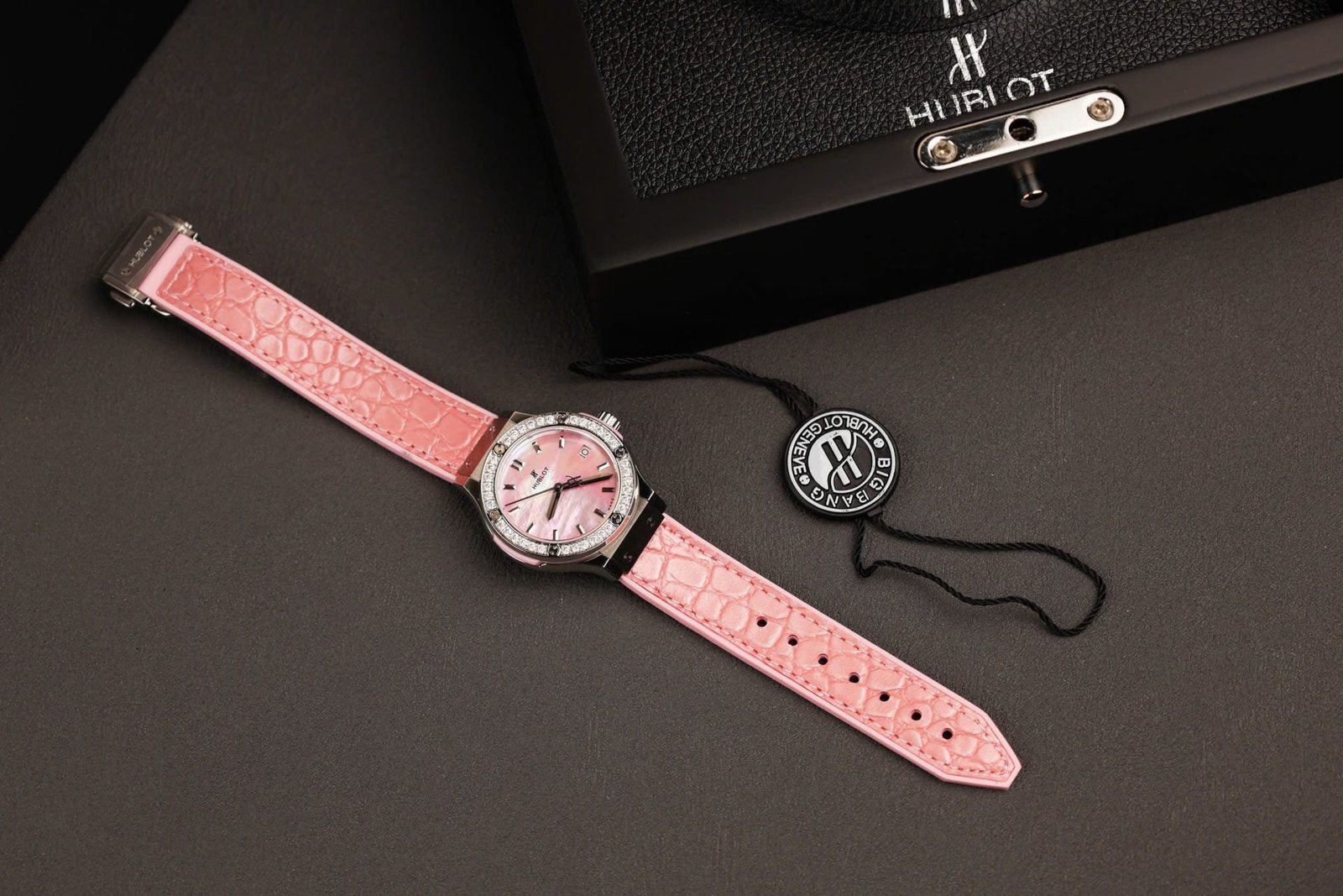 Hublot Classic Fusion Watch Dial Mother Of Pearl Pink + Moissanite Diamonds 33mm