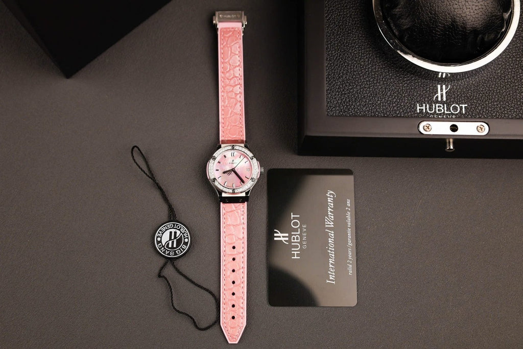 Hublot Classic Fusion Watch Dial Mother Of Pearl Pink + Moissanite Diamonds 33mm