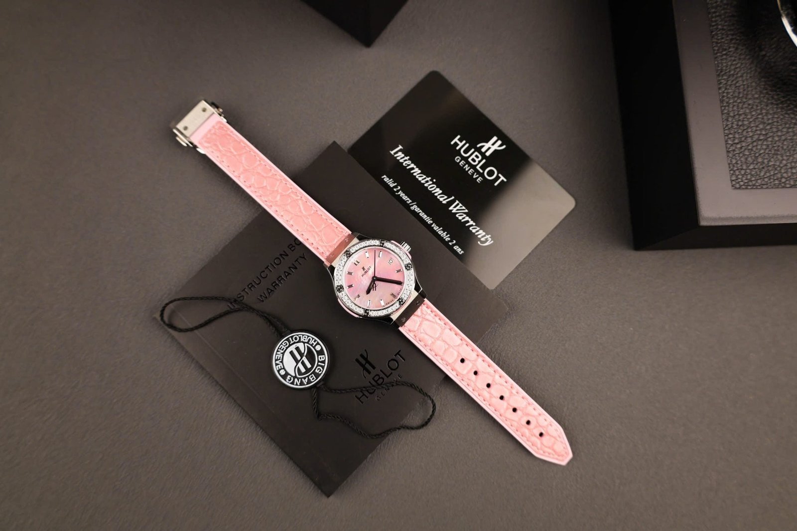Hublot Classic Fusion Watch Dial Mother Of Pearl Pink + Moissanite Diamonds 33mm