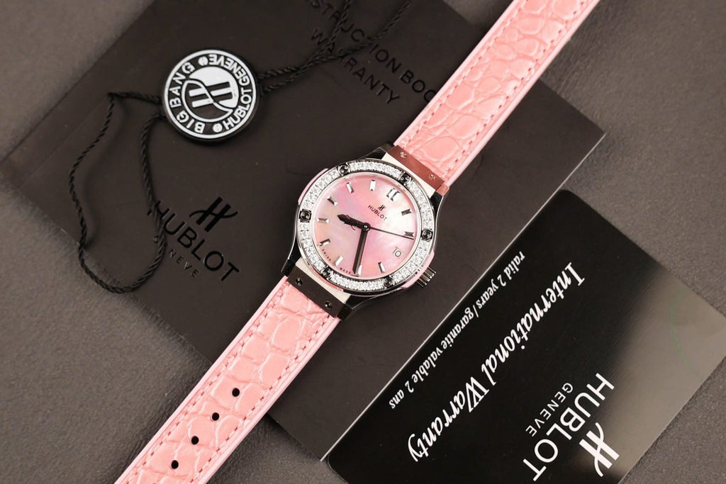 Hublot Classic Fusion Watch Dial Mother Of Pearl Pink + Moissanite Diamonds 33mm