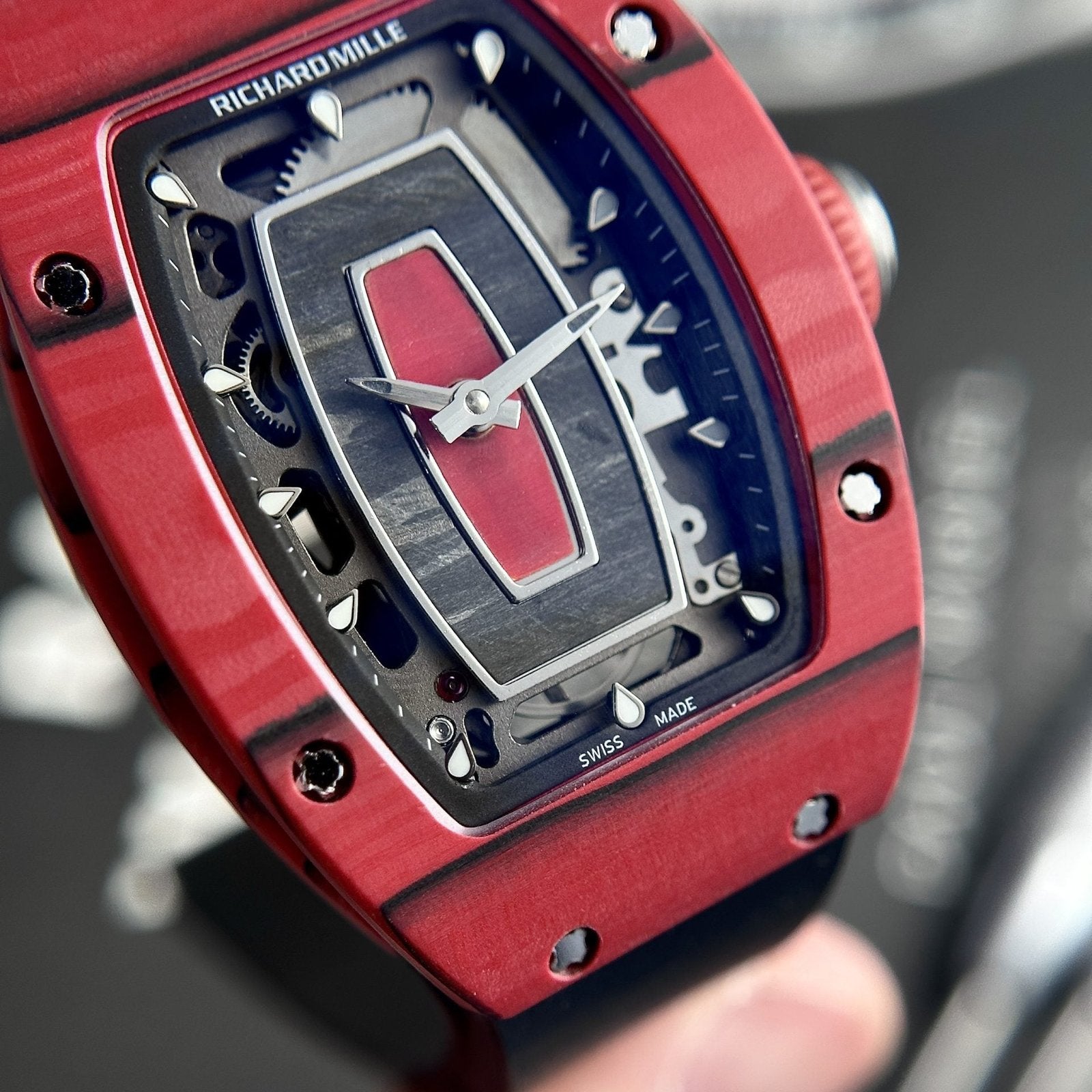 Richard Mille Watch RM07-01 Red Carbon Rubber Strap 32x46mm