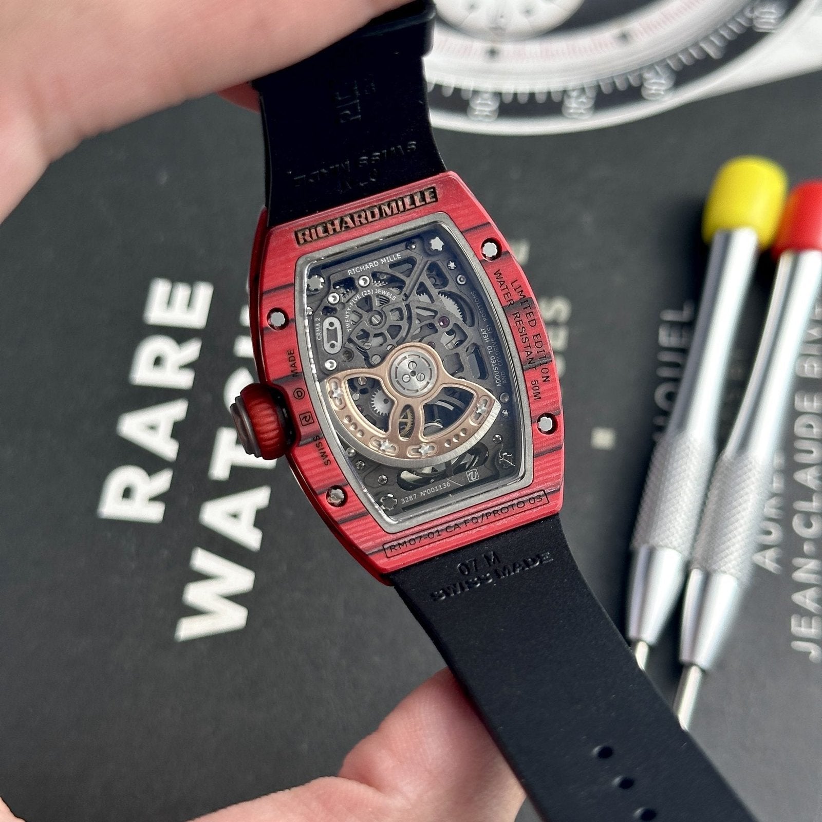 Richard Mille Watch RM07-01 Red Carbon Rubber Strap 32x46mm
