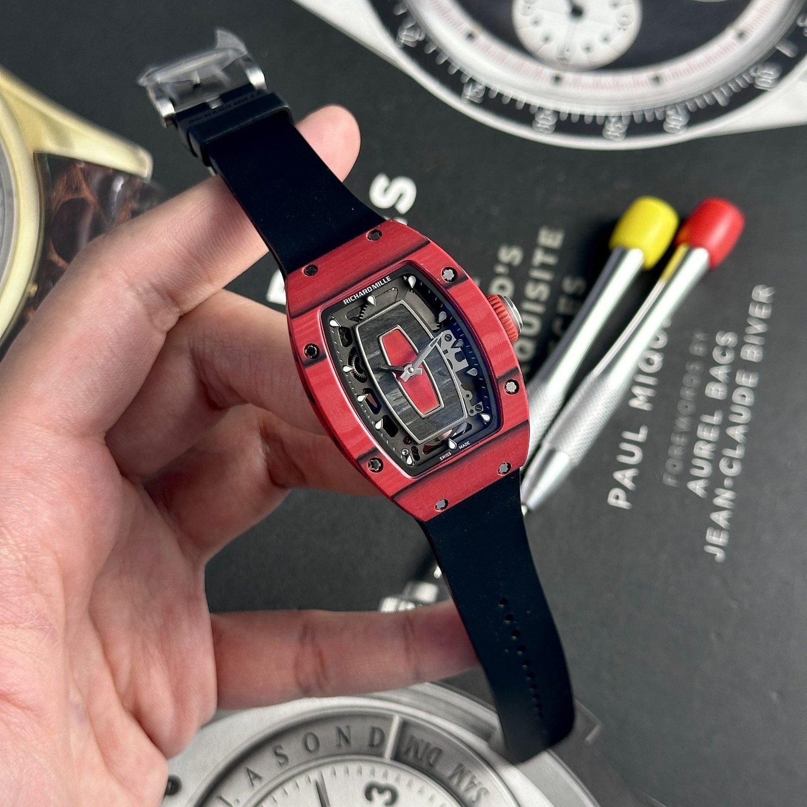 Richard Mille Watch RM07-01 Red Carbon Rubber Strap 32x46mm
