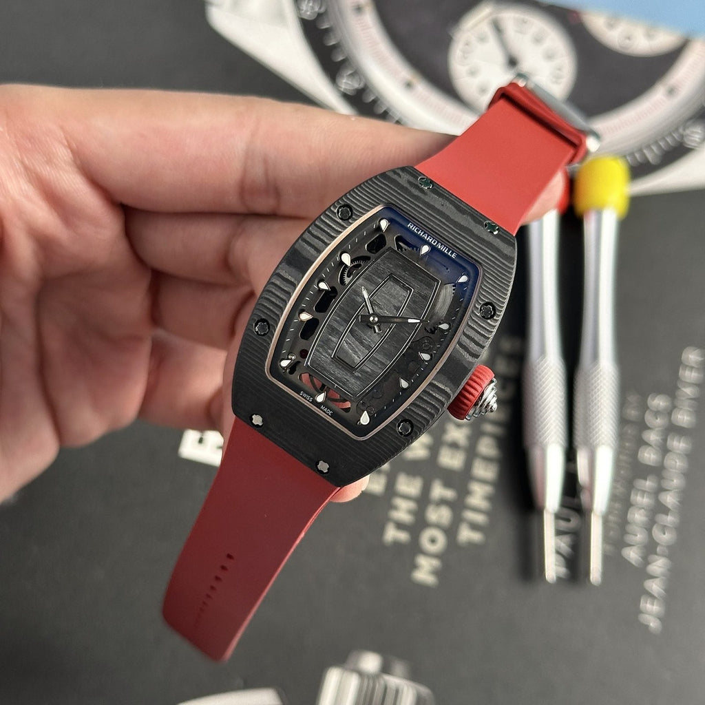 Richard Mille Watch RM07-01 Black Carbon Rubber Strap 32x46mm