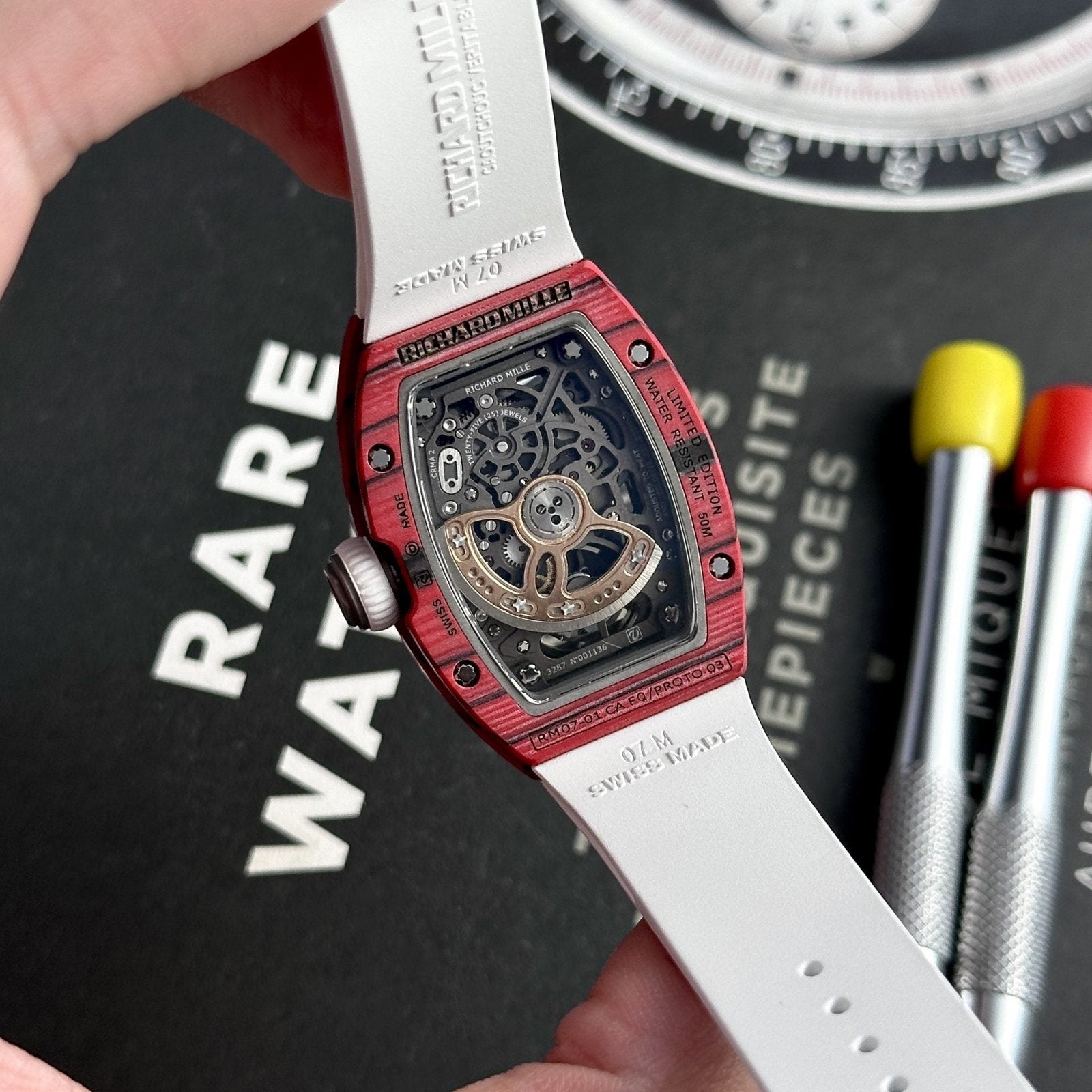 Richard Mille Watch RM07-01 Red Carbon Rubber Strap 32x46mm