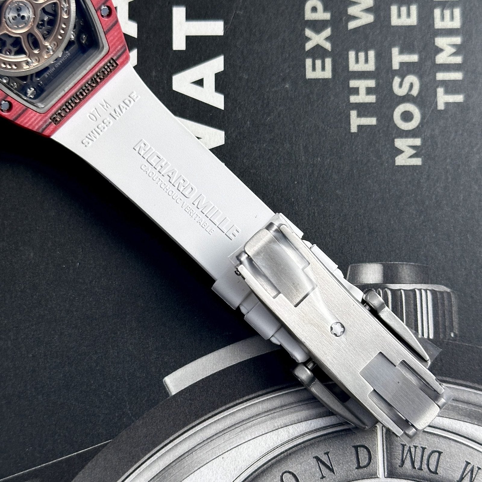 Richard Mille Watch RM07-01 Red Carbon Rubber Strap 32x46mm