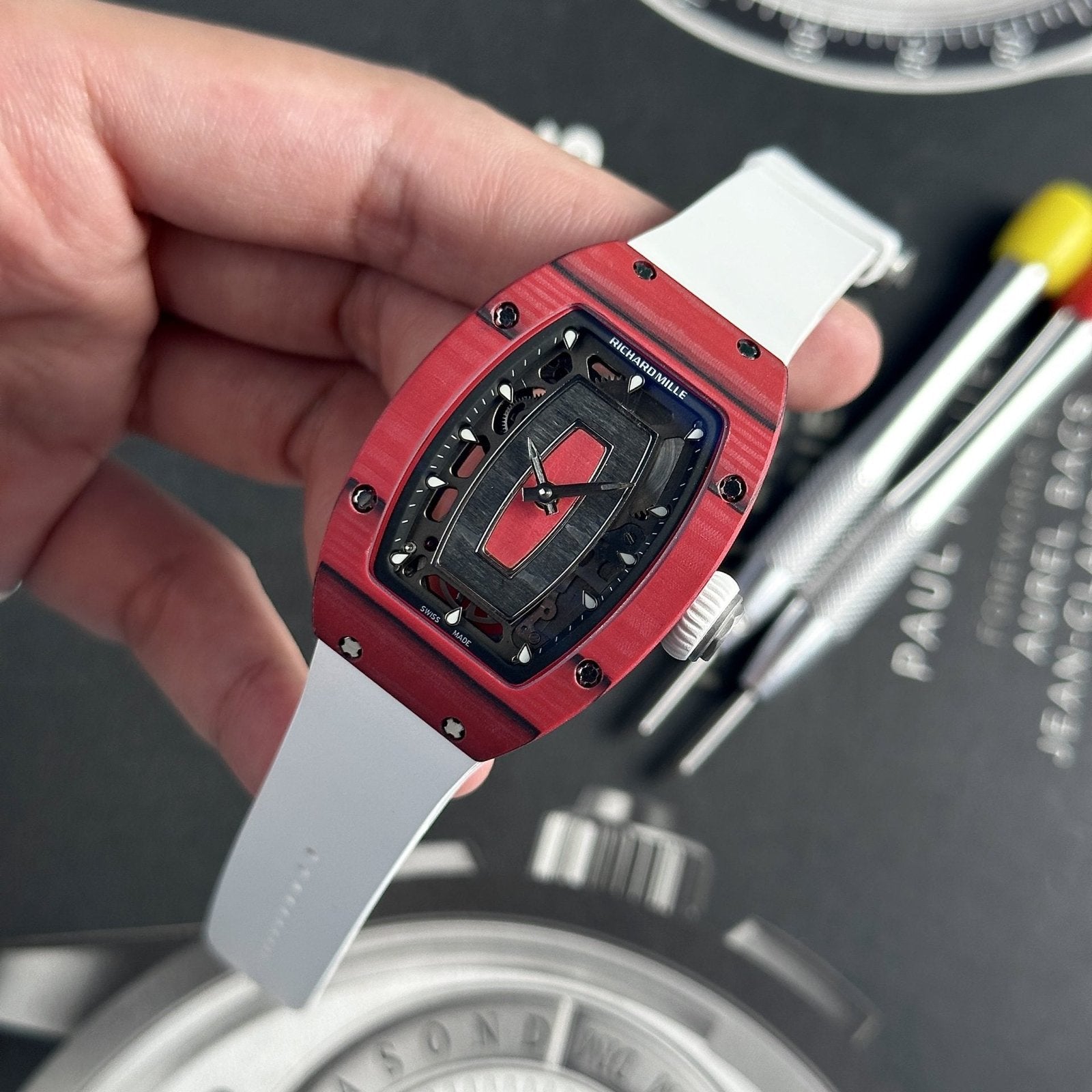 Richard Mille Watch RM07-01 Red Carbon Rubber Strap 32x46mm
