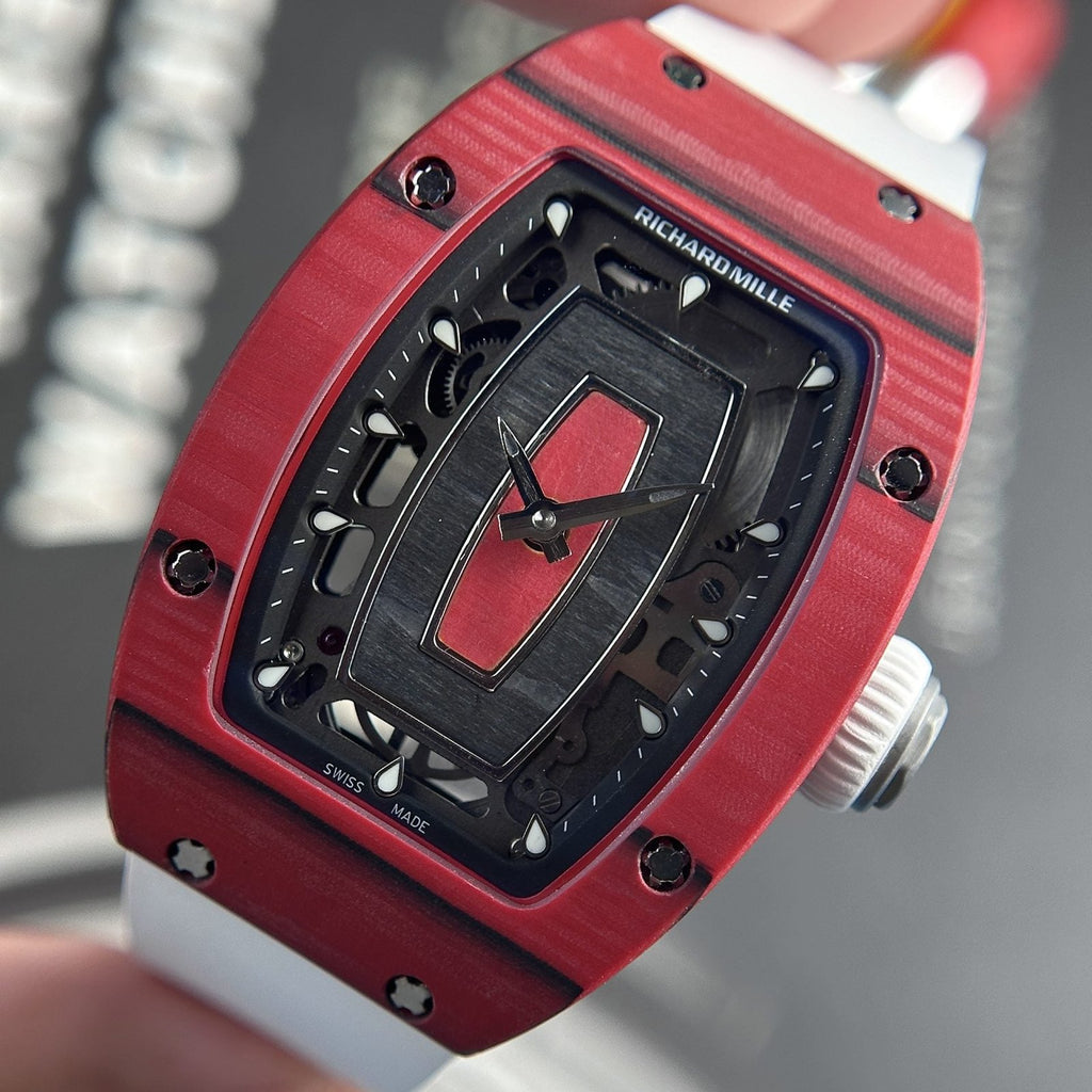 Richard Mille Watch RM07-01 Red Carbon Rubber Strap 32x46mm