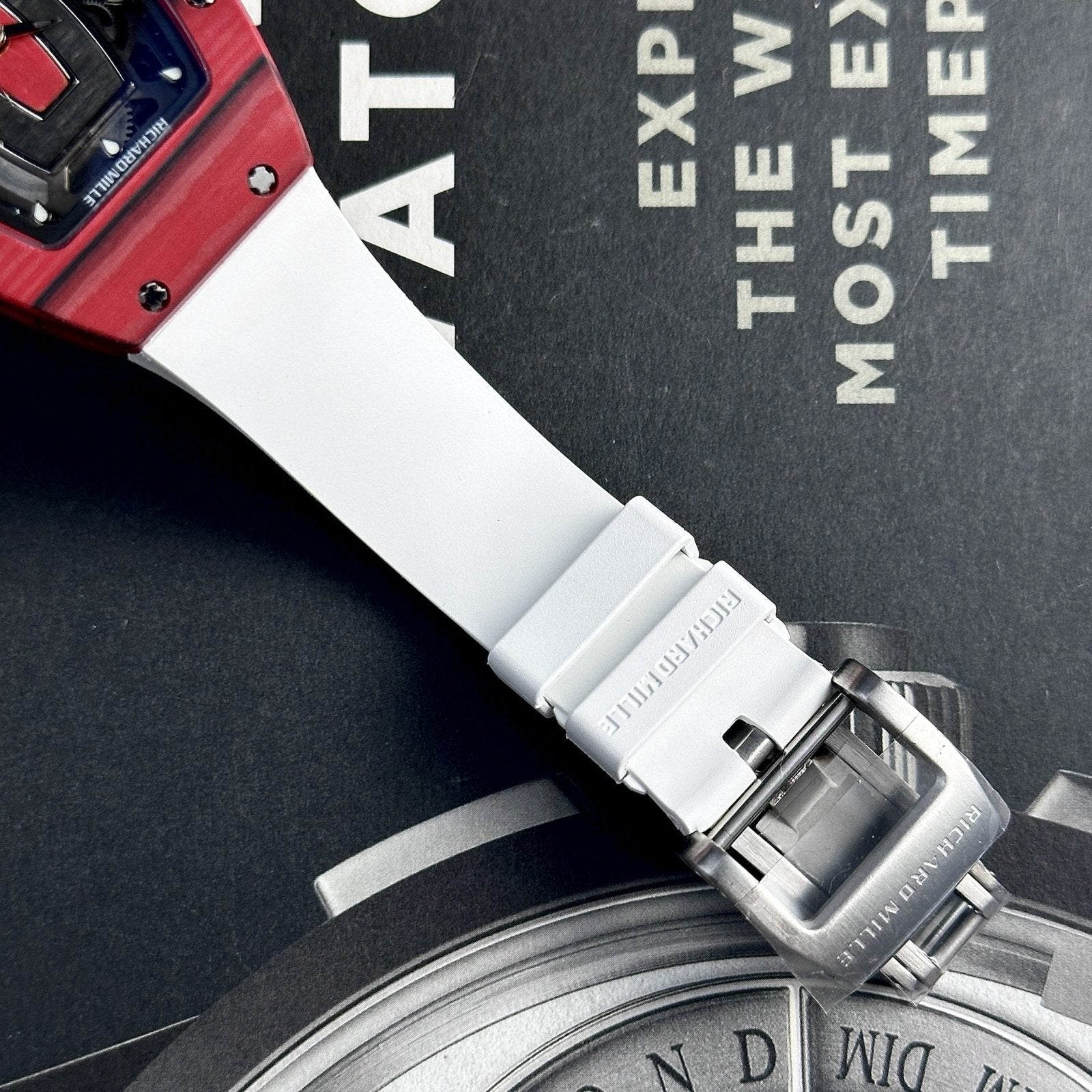 Richard Mille Watch RM07-01 Red Carbon Rubber Strap 32x46mm