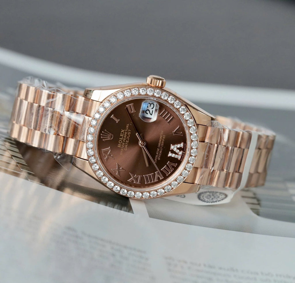 Rolex DateJust Women’s Watch Diamonds Moissanite + 18K Gold Wrapped 31mm