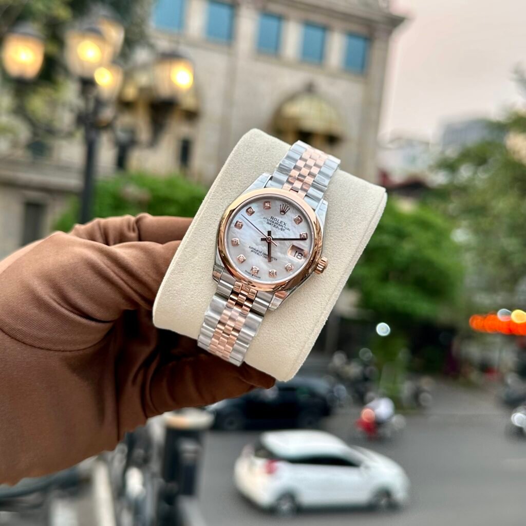 Rolex Watch DateJust Demi Rose Gold Mother Of Pearl Dial 31mm