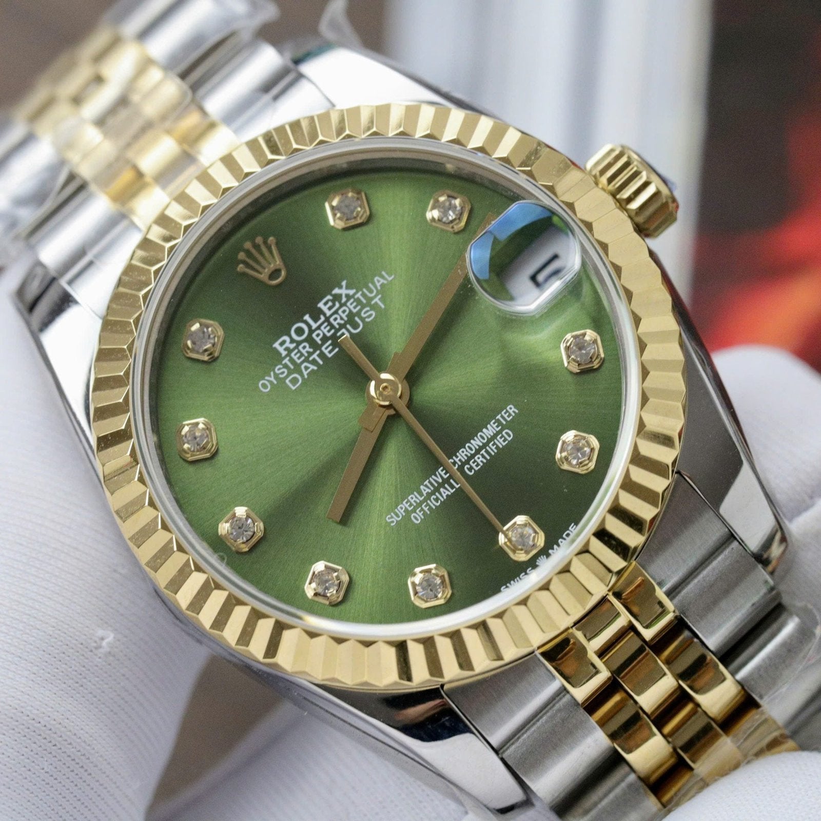 Rolex DateJust Watch Green Dial Jubilee Strap 31mm