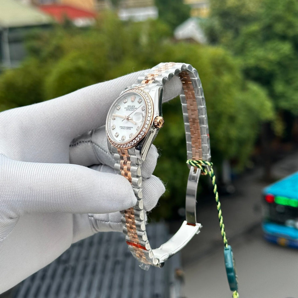 Rolex DateJust Watch Mother Of Pearl Dial With Stone Bezel 31mm