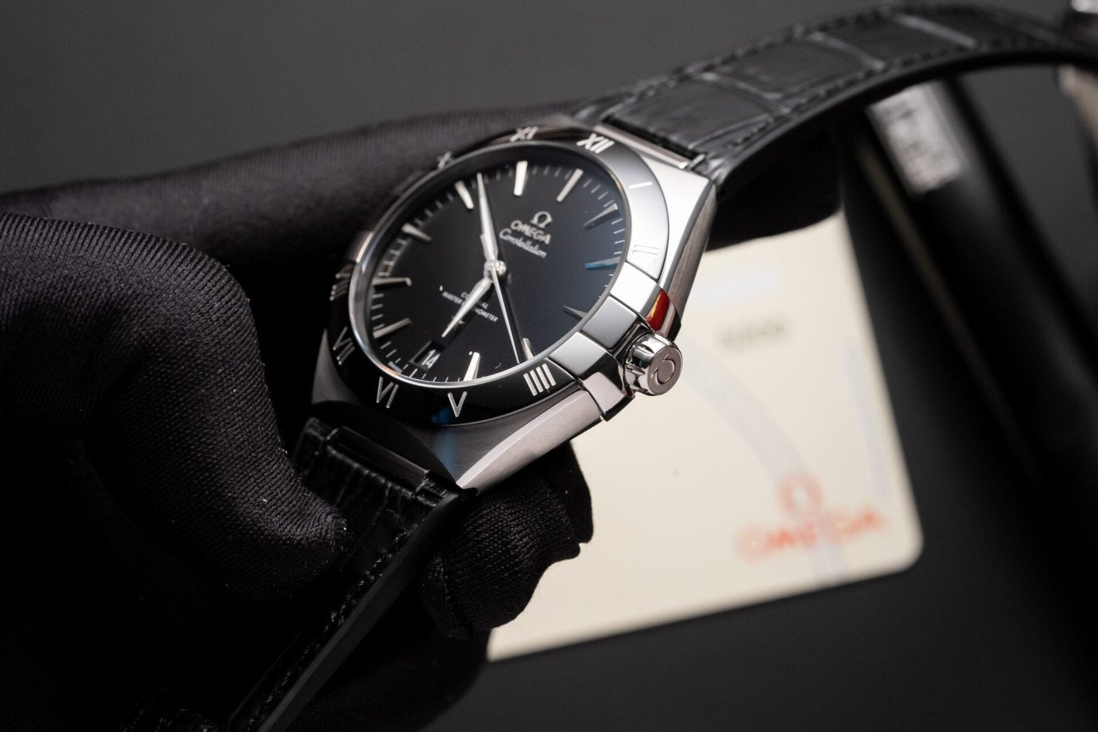 Omega Constellation Watch Black Dial Leather Strap 42mm