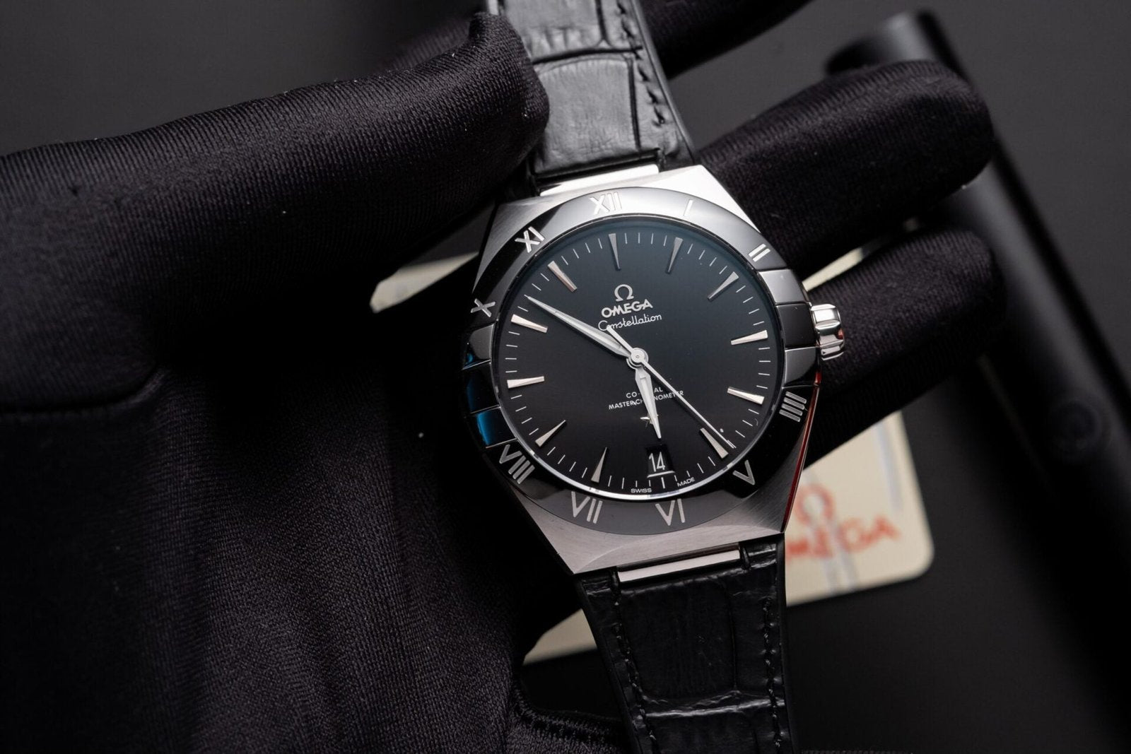 Omega Constellation Watch Black Dial Leather Strap 42mm