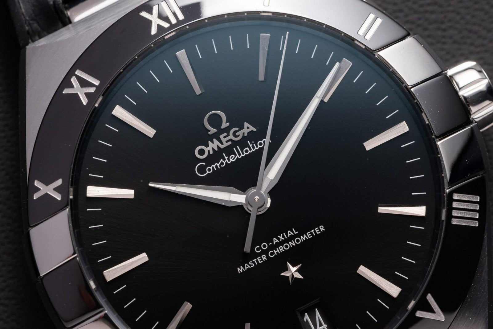 Omega Constellation Watch Black Dial Leather Strap 42mm