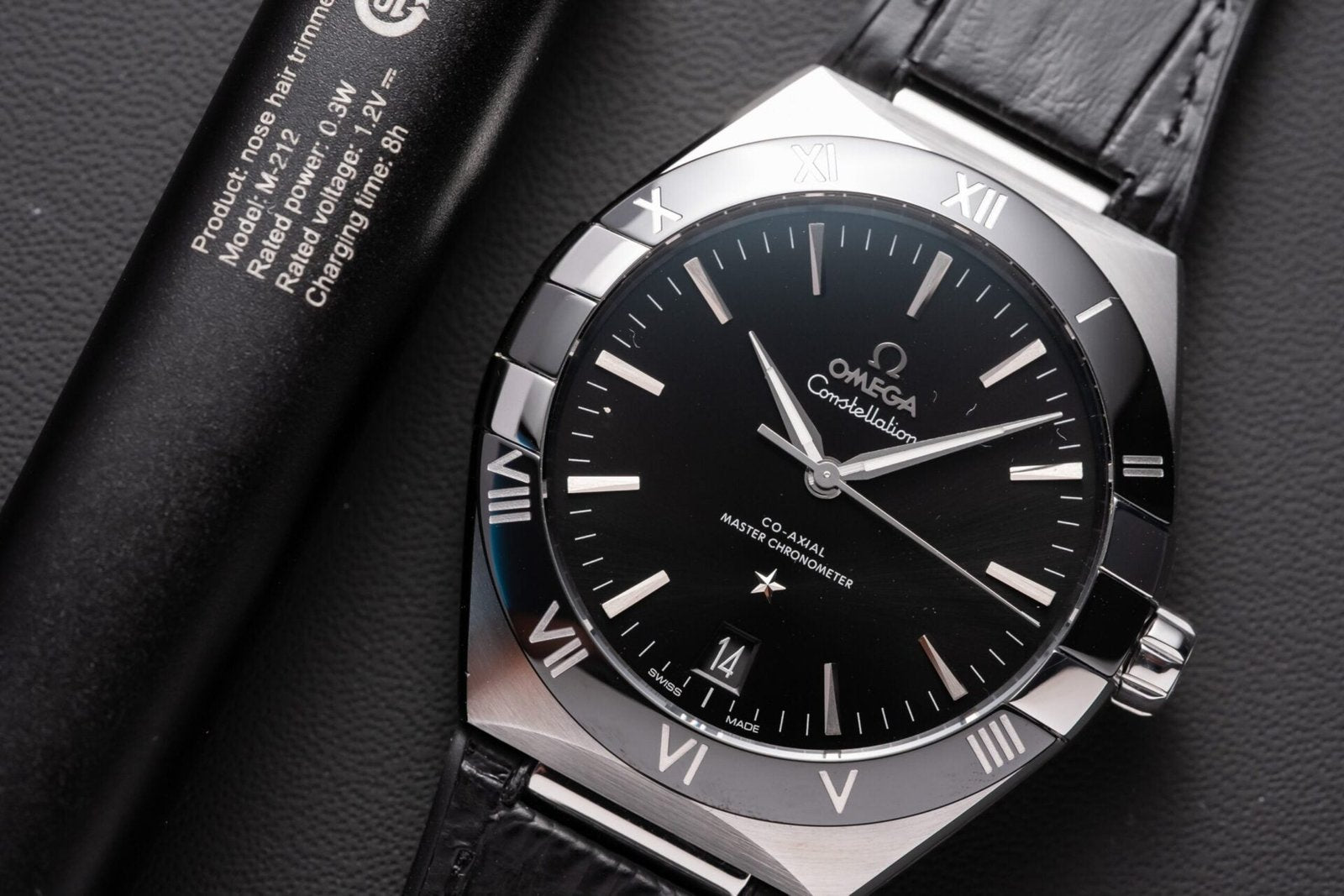 Omega Constellation Watch Black Dial Leather Strap 42mm