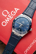 Omega Constellation Watch Blue Dial Leather Strap 41mm