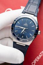 Omega Constellation Watch Blue Dial Leather Strap 41mm
