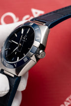 Omega Constellation Watch Blue Dial Leather Strap 41mm