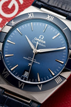 Omega Constellation Watch Blue Dial Leather Strap 41mm