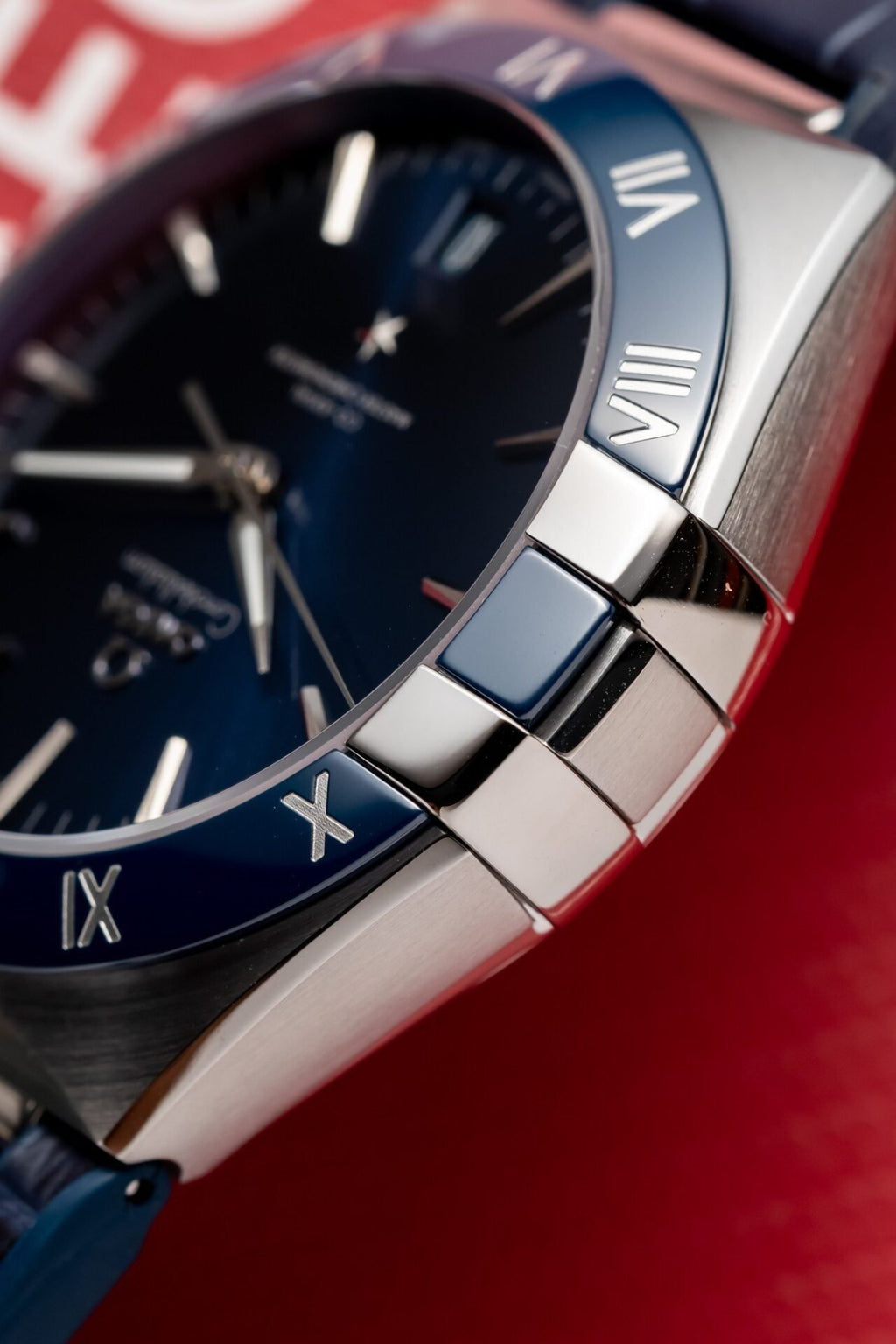 Omega Constellation Watch Blue Dial Leather Strap 41mm