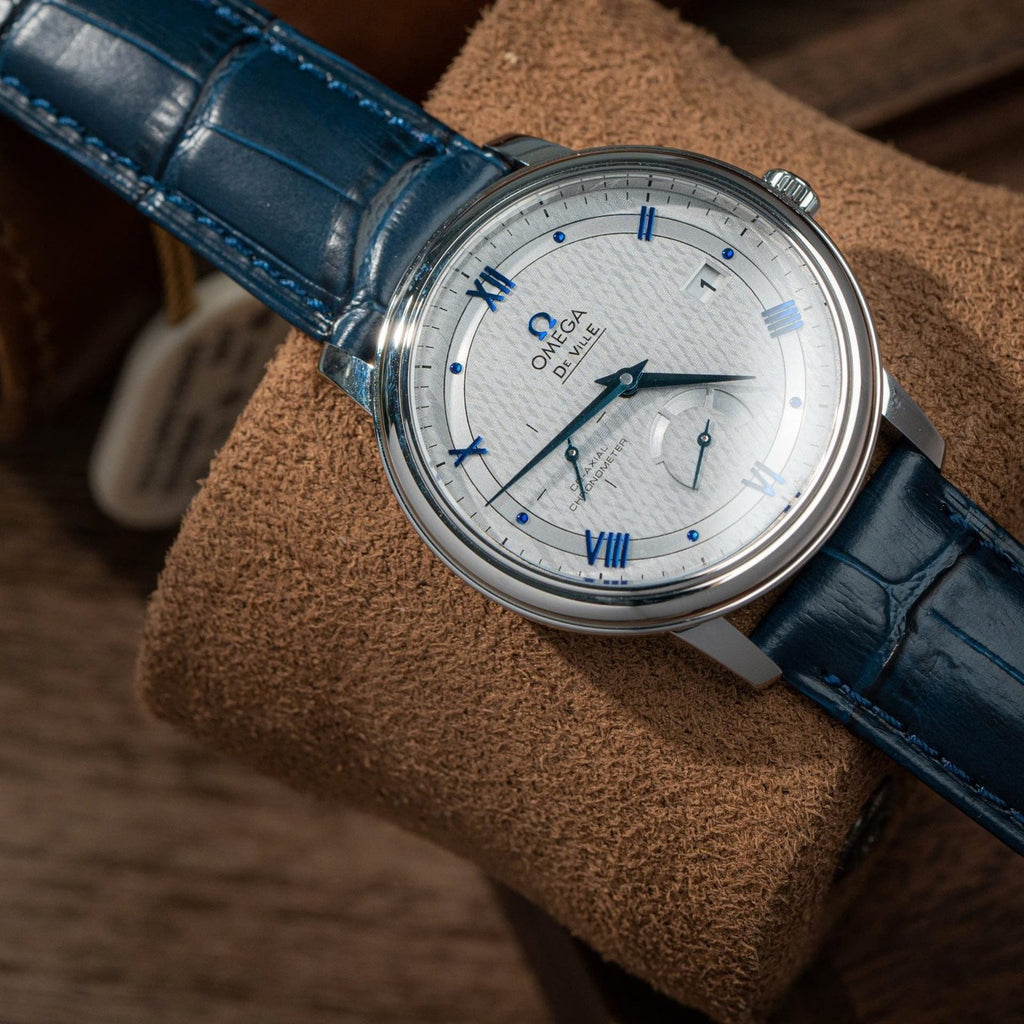 Omega De Ville Prestige Power Reserve Watch Blue Leather Strap 39.5mm