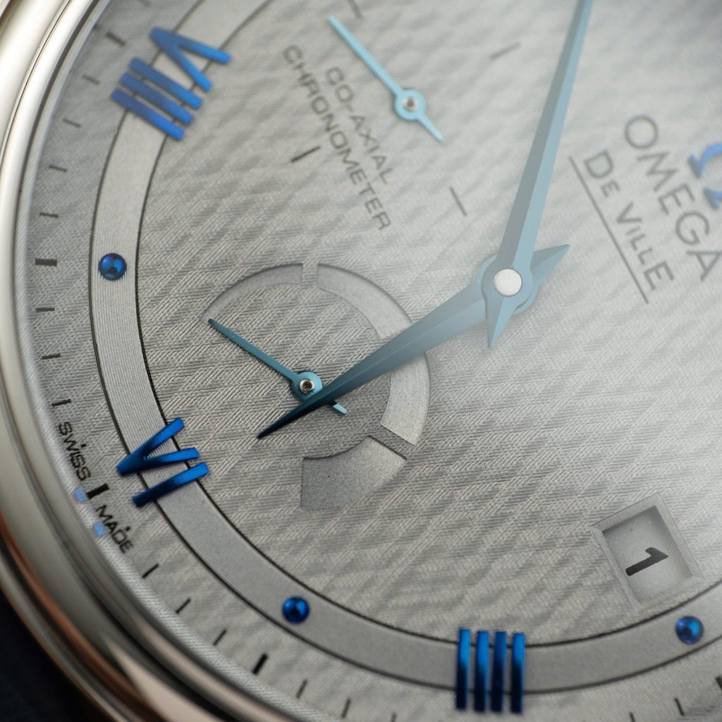 Omega De Ville Prestige Power Reserve Watch Blue Leather Strap 39.5mm