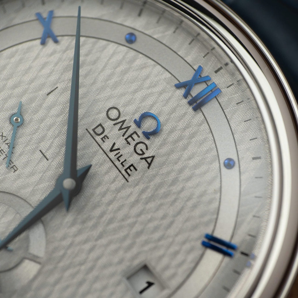 Omega De Ville Prestige Power Reserve Watch Blue Leather Strap 39.5mm