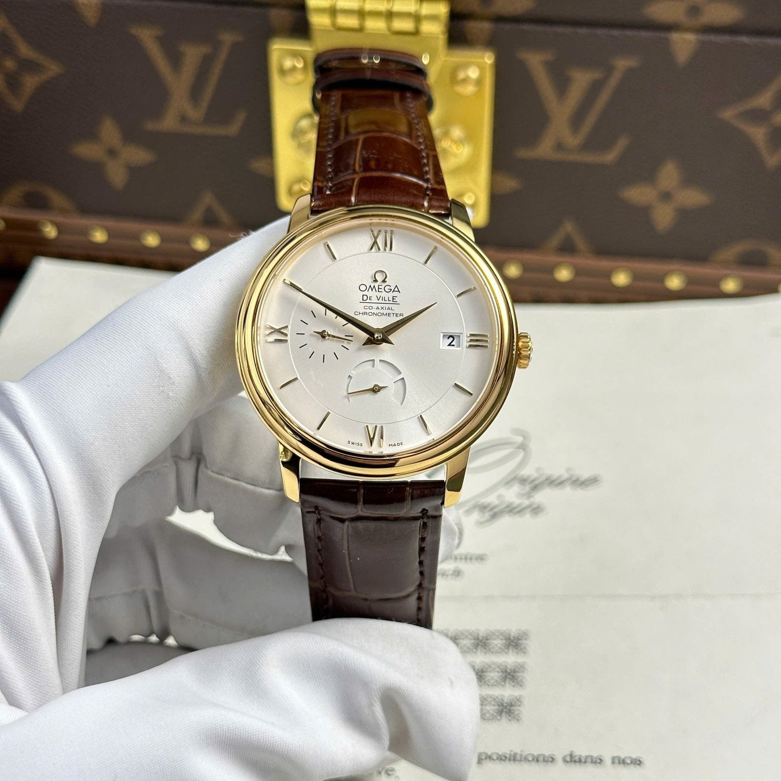Omega De Ville Prestige Power Reserve Watch Leather Strap 39.5mm