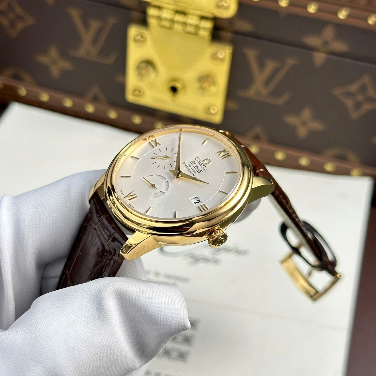 Omega De Ville Prestige Power Reserve Watch Leather Strap 39.5mm