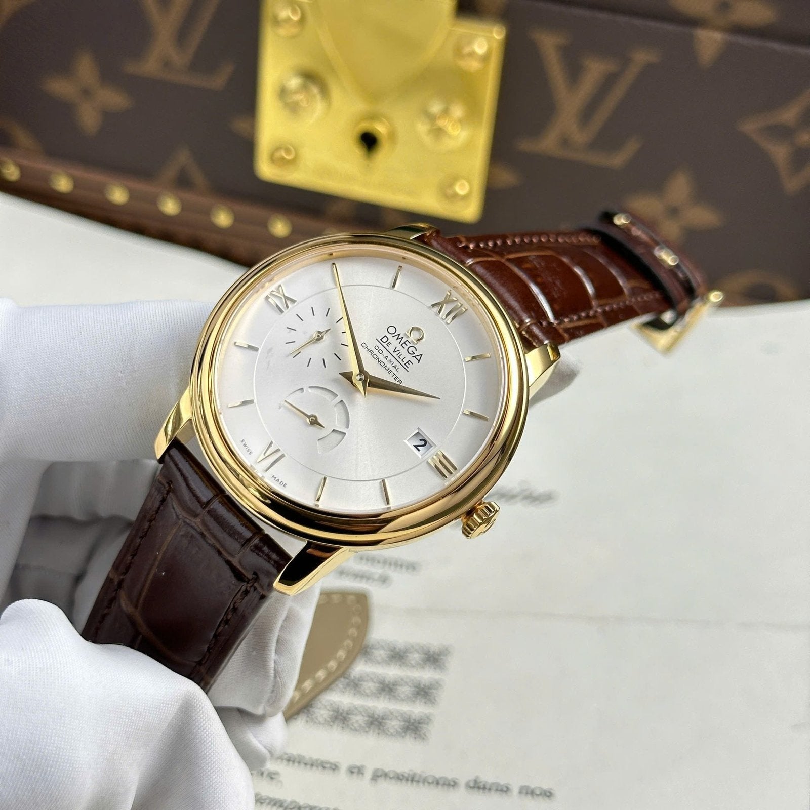 Omega De Ville Prestige Power Reserve Watch Leather Strap 39.5mm