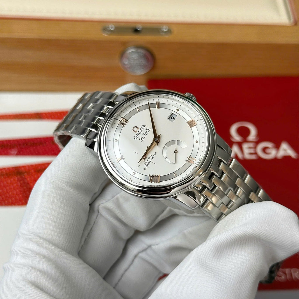 Omega De Ville Prestige Power Reserve Watch White Dial Metal Wire 39.5mm