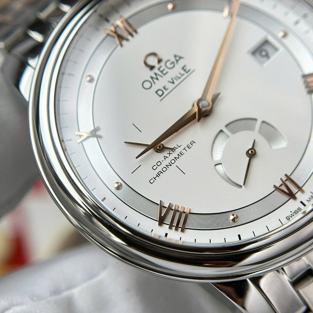 Omega De Ville Prestige Power Reserve Watch White Dial Metal Wire 39.5mm