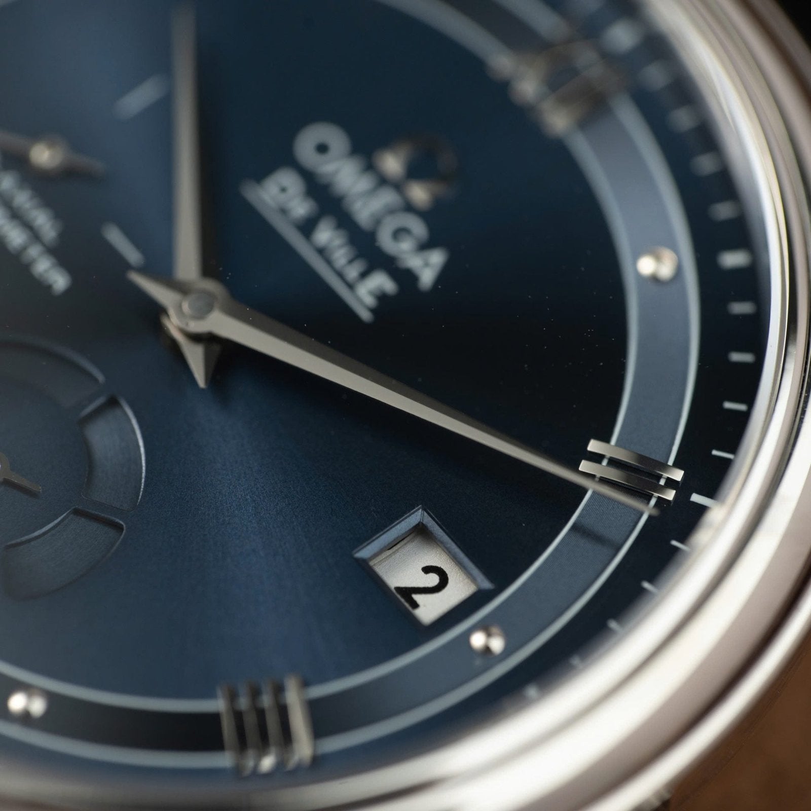 Omega De Ville Prestige Power Reserve Watch Dial Blue Leather Strap 39.5mm