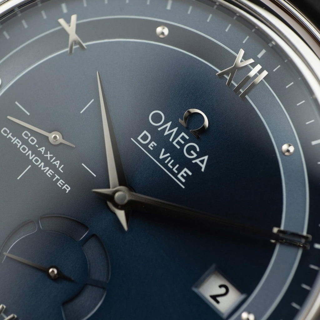 Omega De Ville Prestige Power Reserve Watch Dial Blue Leather Strap 39.5mm