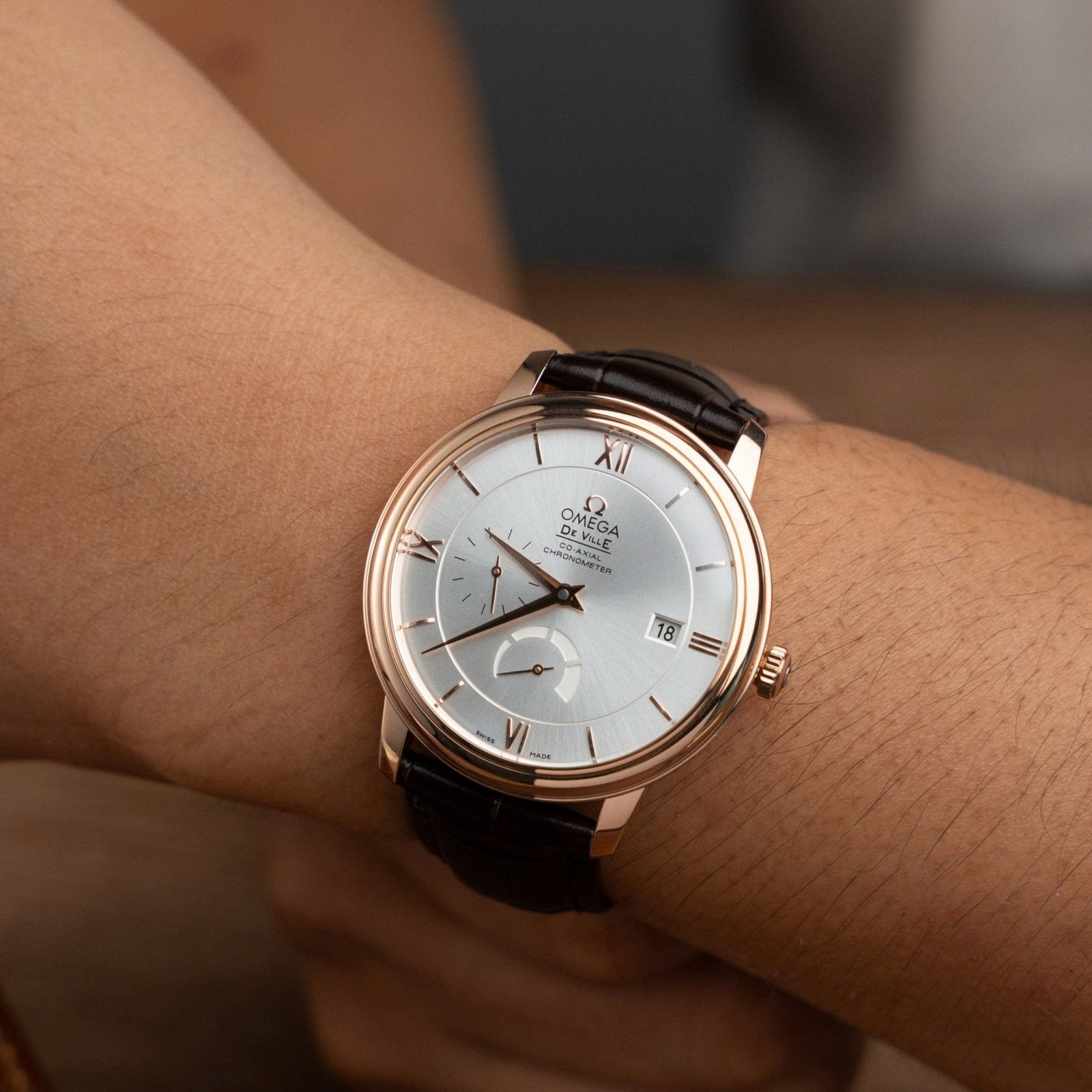 Omega De Ville Prestige Power Reserve Watch Brown Leather Strap 39.5mm