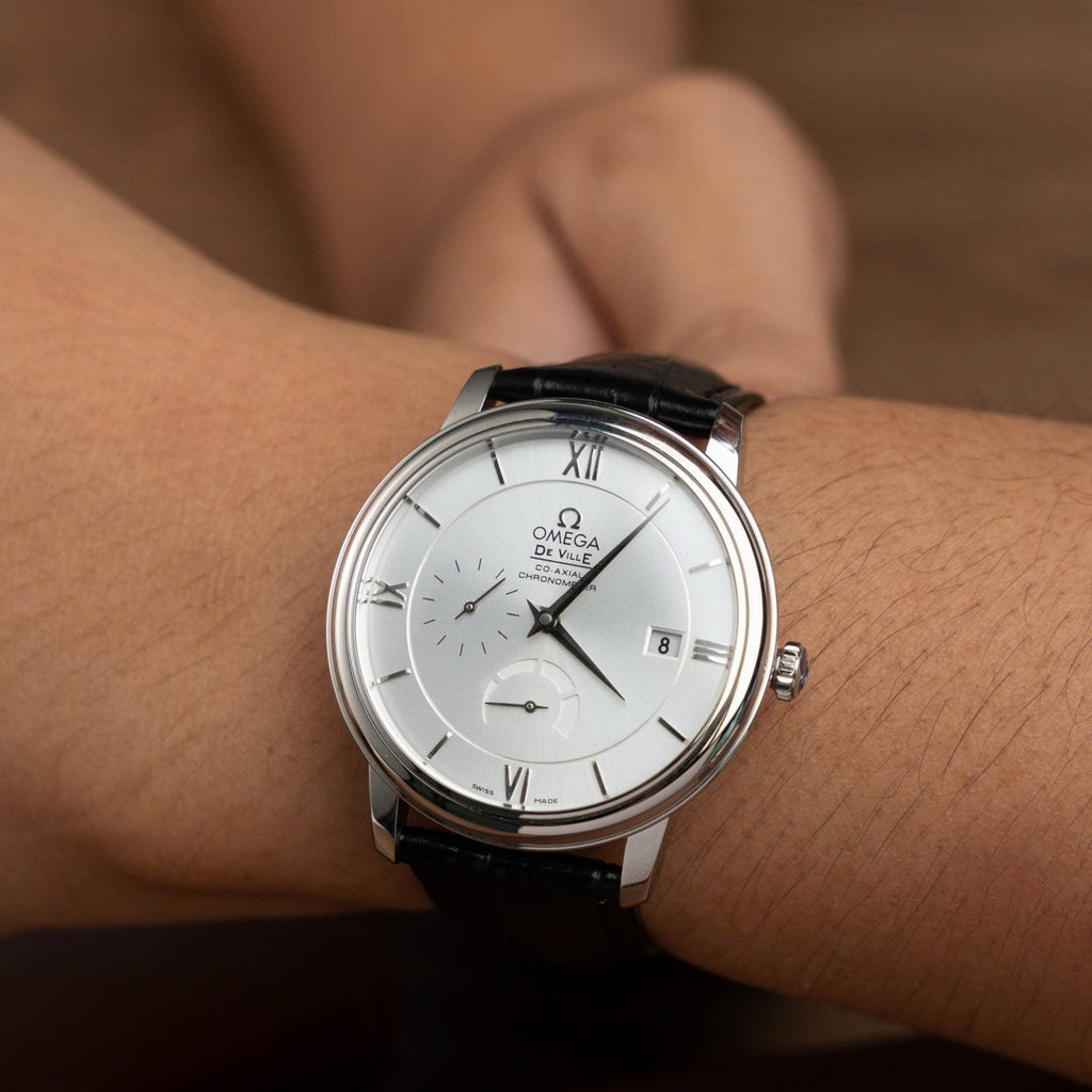 Omega De Ville Prestige Power Reserve Watch White Dial Leather Strap 39.5mm