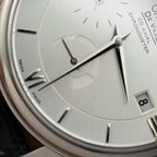 Omega De Ville Prestige Power Reserve Watch White Dial Leather Strap 39.5mm