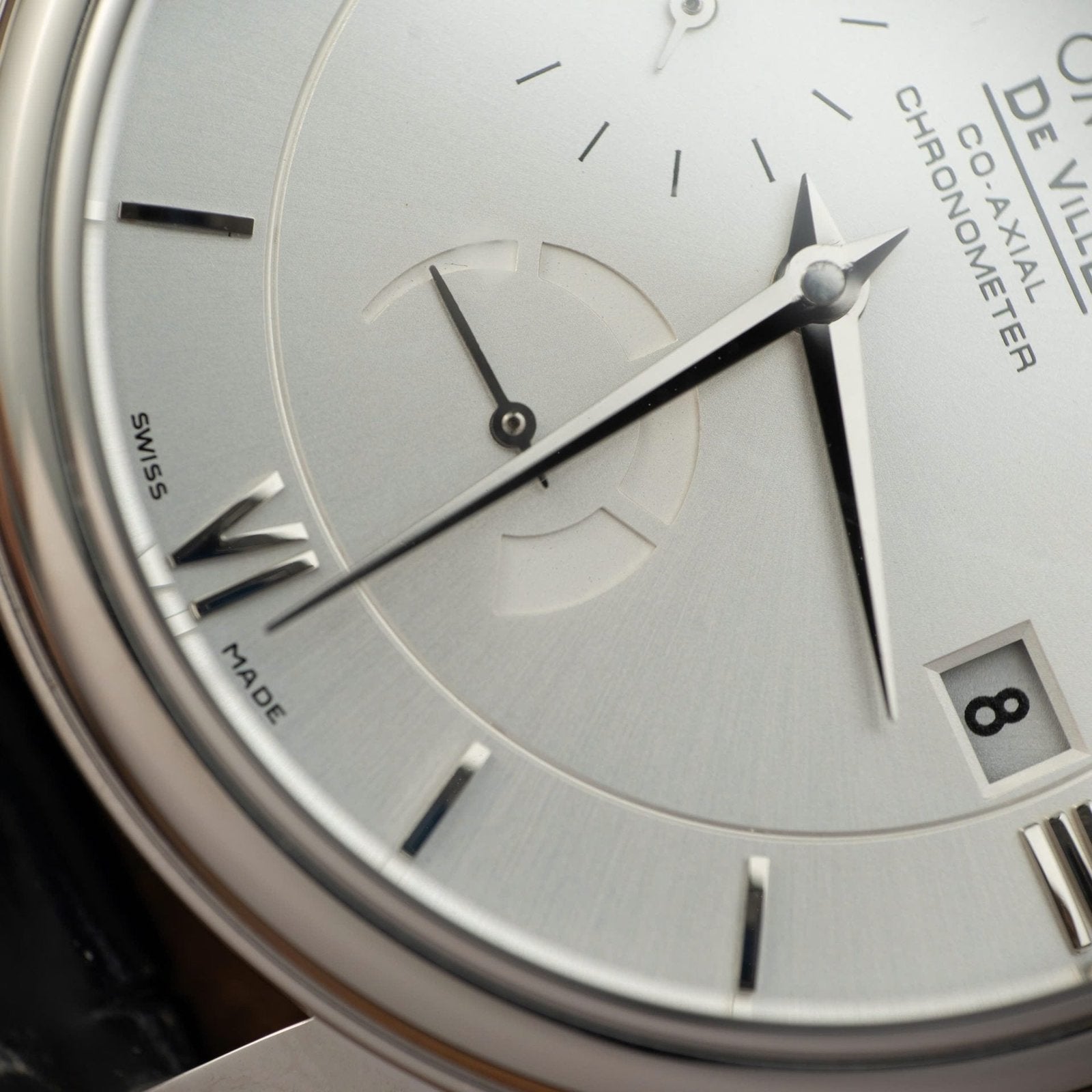 Omega De Ville Prestige Power Reserve Watch White Dial Leather Strap 39.5mm