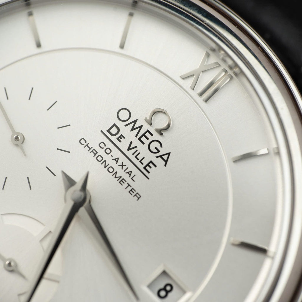 Omega De Ville Prestige Power Reserve Watch White Dial Leather Strap 39.5mm