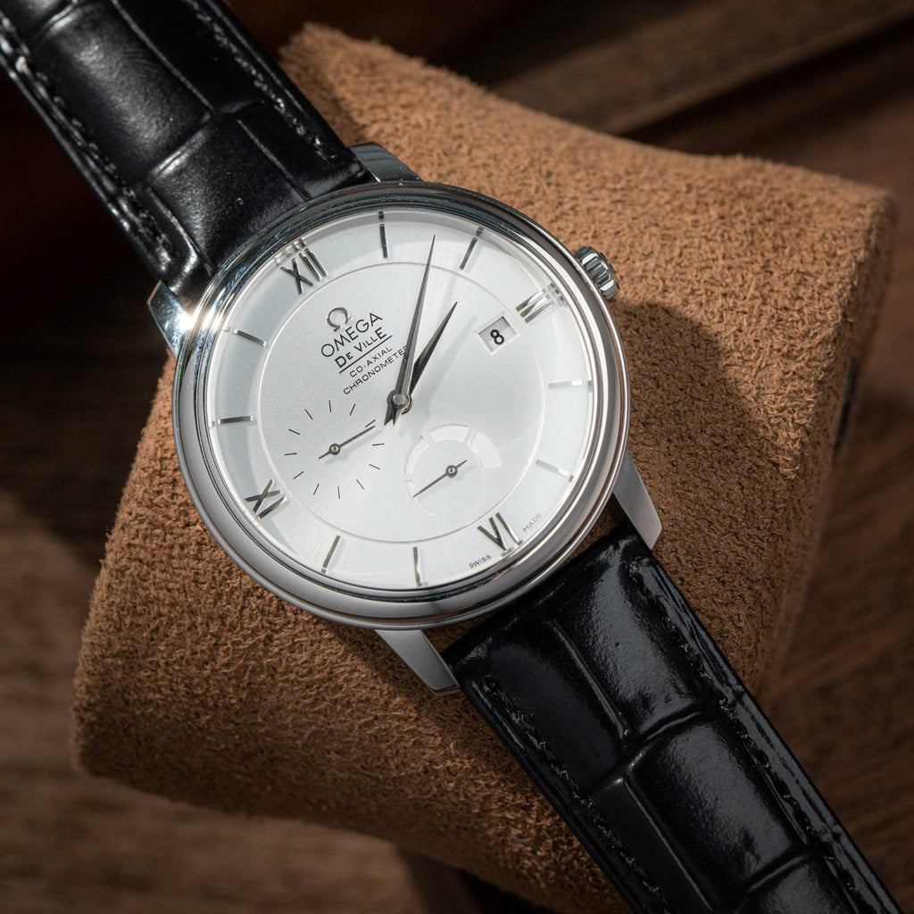 Omega De Ville Prestige Power Reserve Watch White Dial Leather Strap 39.5mm