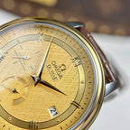 Omega De Ville Prestige Power Reserve Watch Yellow Dial Leather Strap 39.5mm