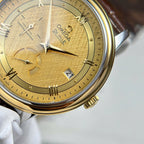 Omega De Ville Prestige Power Reserve Watch Yellow Dial Leather Strap 39.5mm