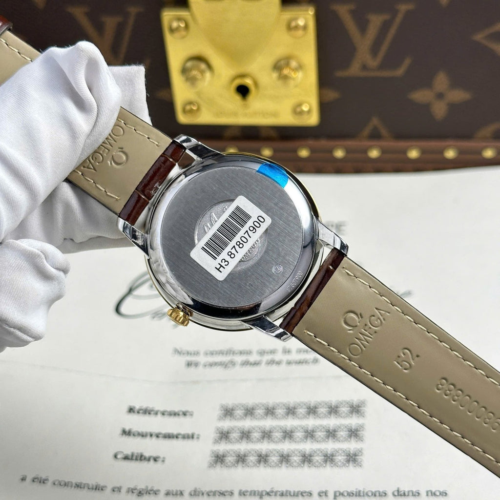 Omega De Ville Prestige Power Reserve Watch Yellow Dial Leather Strap 39.5mm