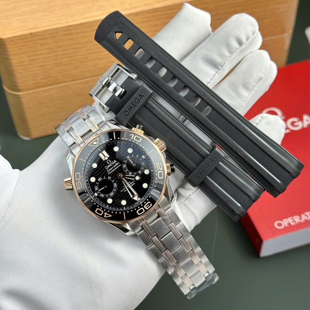 Omega Dial Black Watch Seamaster Diver 300M Chronograph Demi Rose Gold 44mm