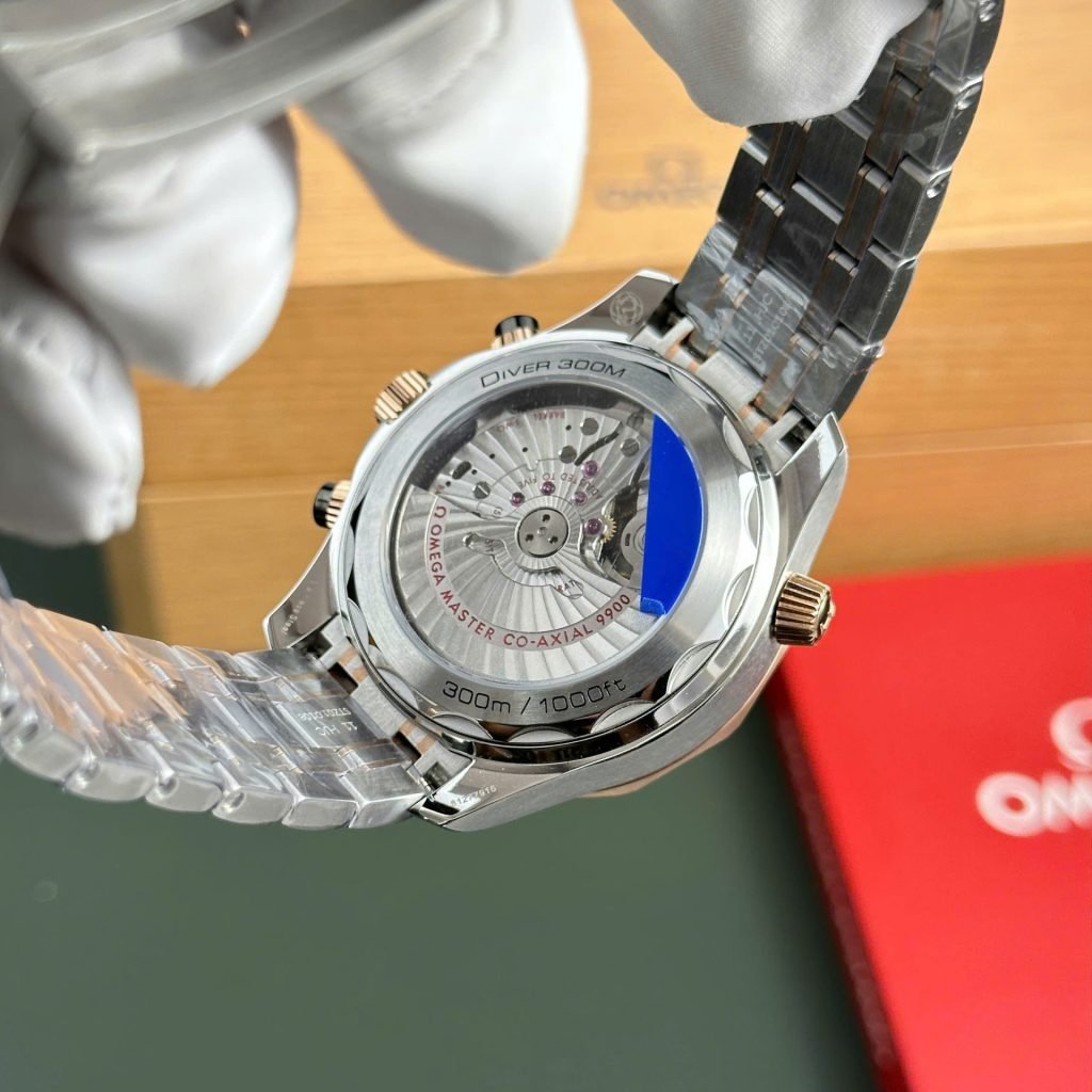 Omega Dial Black Watch Seamaster Diver 300M Chronograph Demi Rose Gold 44mm